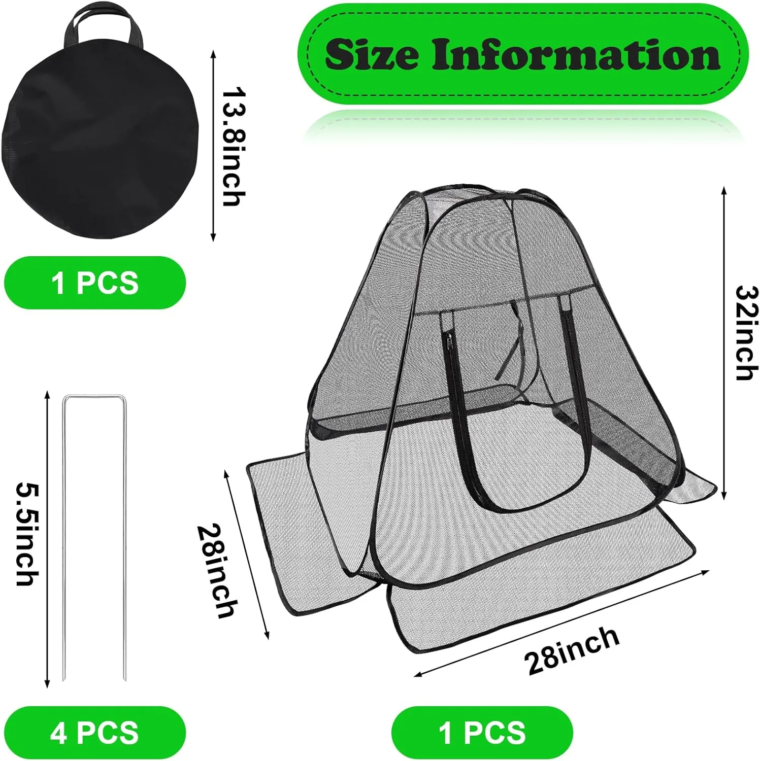 RGQSUN Pop up Garden Netting Cover,Pest Guard Plant Cover with 4 Stakes,Bird Plant Tent Protector,Mesh Gardening Net with Zipper Door for Vegetables Fruits Flowers