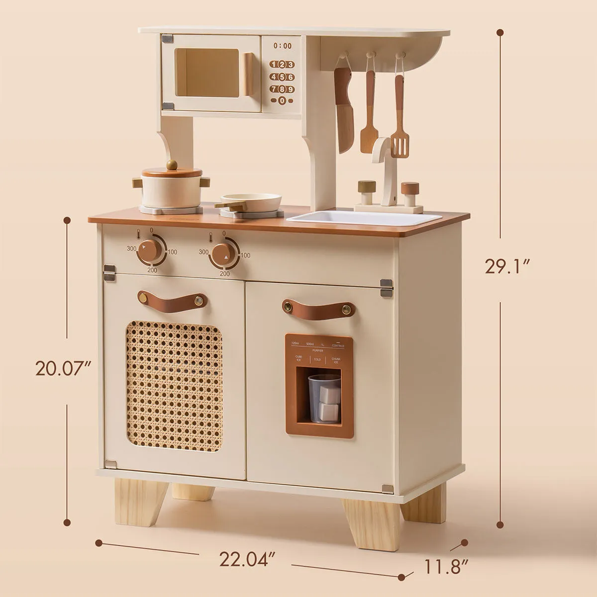 Rootz Mocha Montessori Wooden Play Kitchen - Kids Play Kitchen - Pretend Play Set - Realistic Cooking Experience - Safe and Durable - 79 x 28 x 55.5 cm