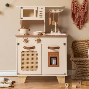 Rootz Mocha Montessori Wooden Play Kitchen - Kids Play Kitchen - Pretend Play Set - Realistic Cooking Experience - Safe and Durable - 79 x 28 x 55.5 cm