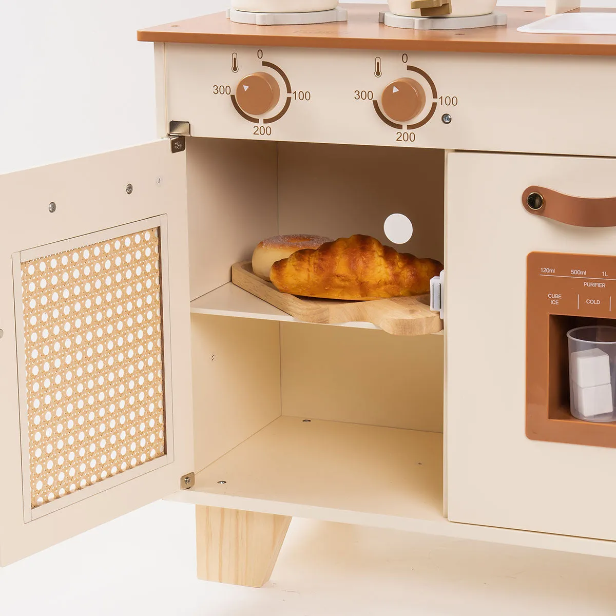 Rootz Mocha Montessori Wooden Play Kitchen - Kids Play Kitchen - Pretend Play Set - Realistic Cooking Experience - Safe and Durable - 79 x 28 x 55.5 cm