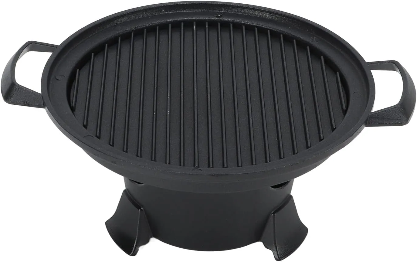 Round Tabletop Portable Grill, Portable Die Cast Aluminum Hibachi Grill, Camping Grill with Nonstick Baking Pan, Suitable for Outdoor Picnics and Camping