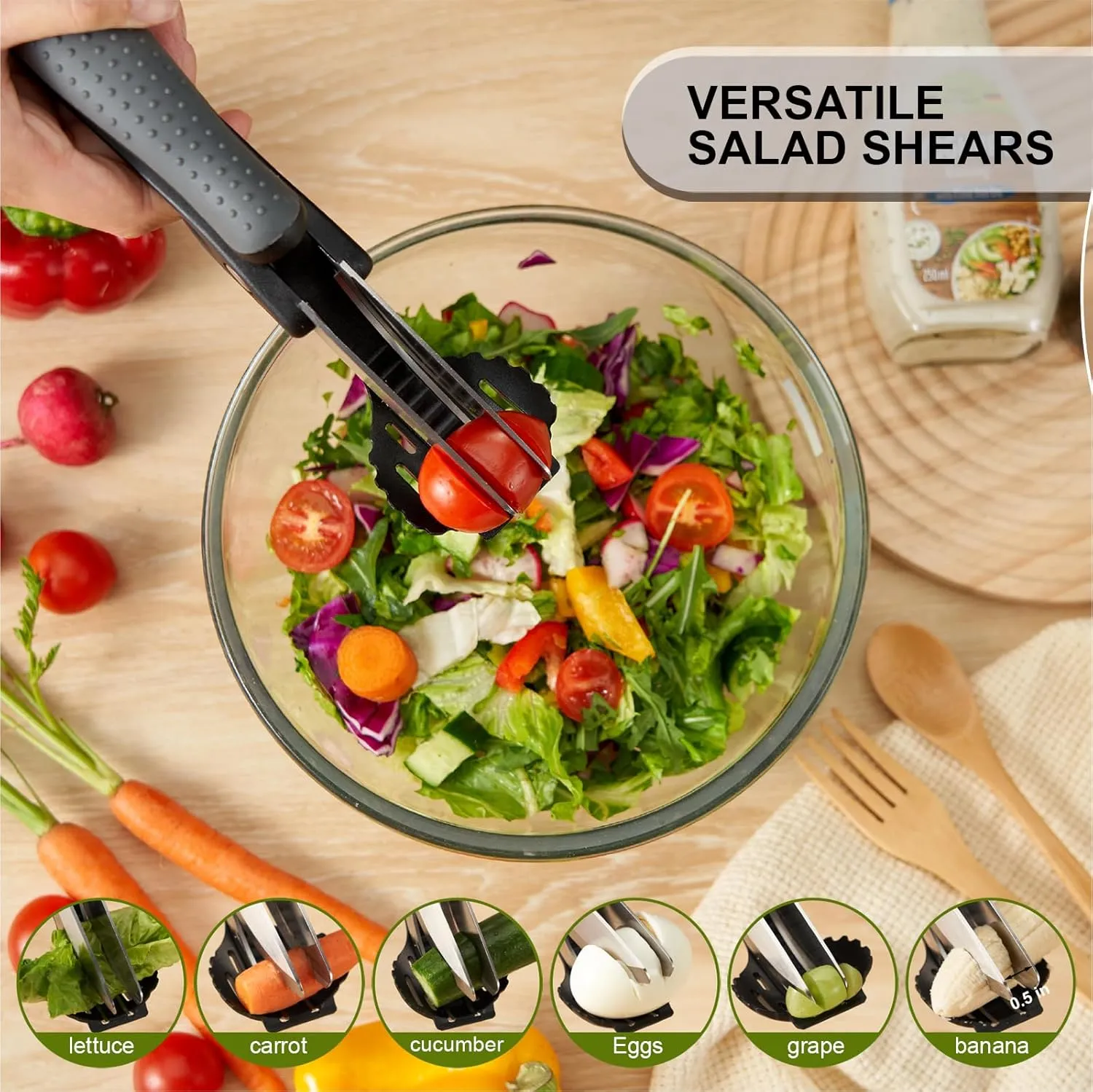 Salad Scissors, Salad Chopper with Double Blades, Lettuce Chopper, Lettuce Scissors for Chopped Salad, Chopped Salad Chopper Tool for Tossing and Chopping in Salad Bowl (Black)