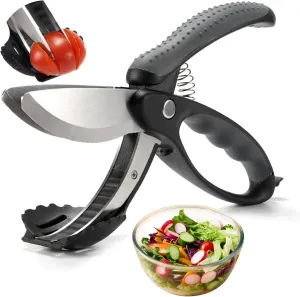 Salad Scissors, Salad Chopper with Double Blades, Lettuce Chopper, Lettuce Scissors for Chopped Salad, Chopped Salad Chopper Tool for Tossing and Chopping in Salad Bowl (Black)
