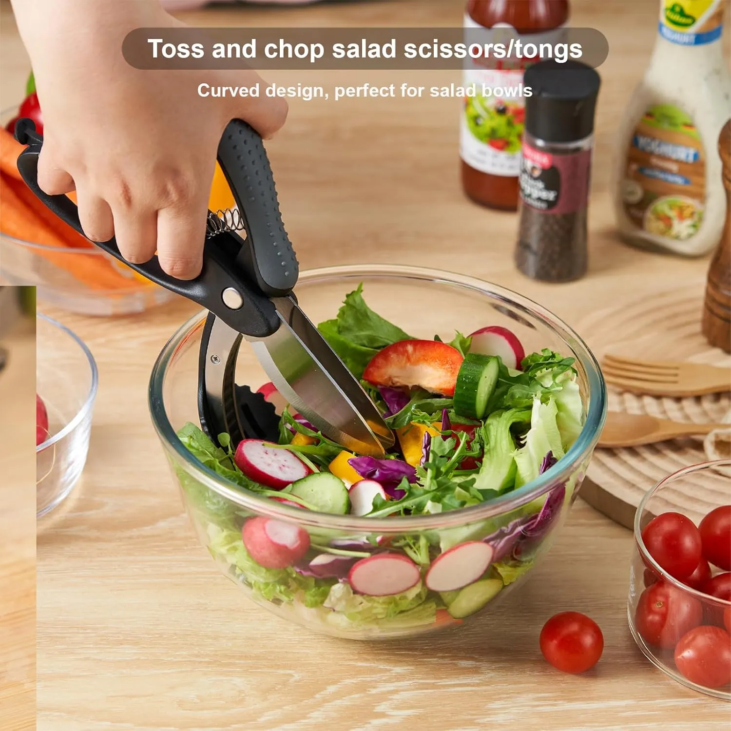 Salad Scissors, Salad Chopper with Double Blades, Lettuce Chopper, Lettuce Scissors for Chopped Salad, Chopped Salad Chopper Tool for Tossing and Chopping in Salad Bowl (Black)