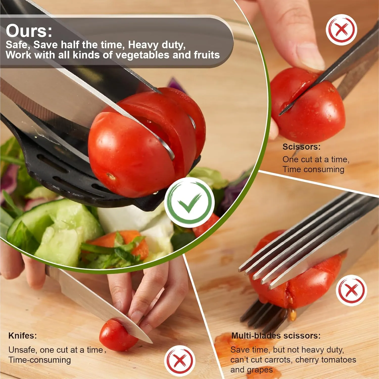 Salad Scissors, Salad Chopper with Double Blades, Lettuce Chopper, Lettuce Scissors for Chopped Salad, Chopped Salad Chopper Tool for Tossing and Chopping in Salad Bowl (Black)