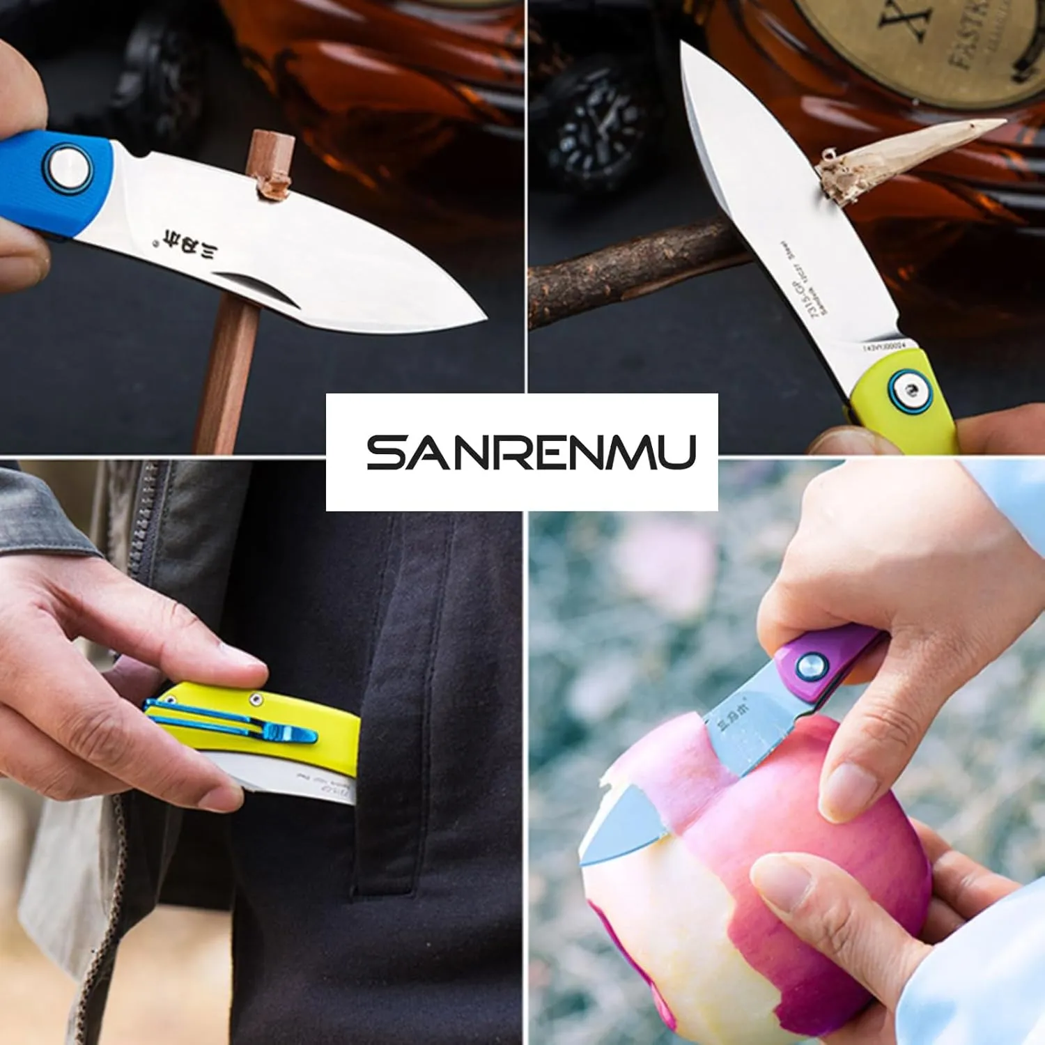 Sanrenmu Pocket Folding Knife with Clip 6.57" Opened Foldable 2.91" 12C27 Steel Blade Utility Knife G10 Handle for Outdoor Camping 7315 (Blue)