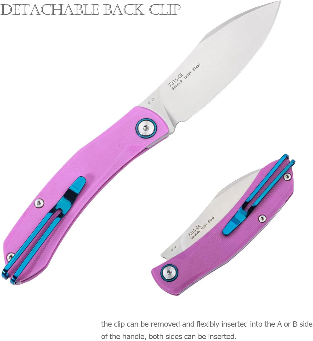 Sanrenmu Pocket Folding Knife with Clip 6.57" Opened Foldable 2.91" 12C27 Steel Blade Utility Knife G10 Handle for Outdoor Camping 7315 (Pink)