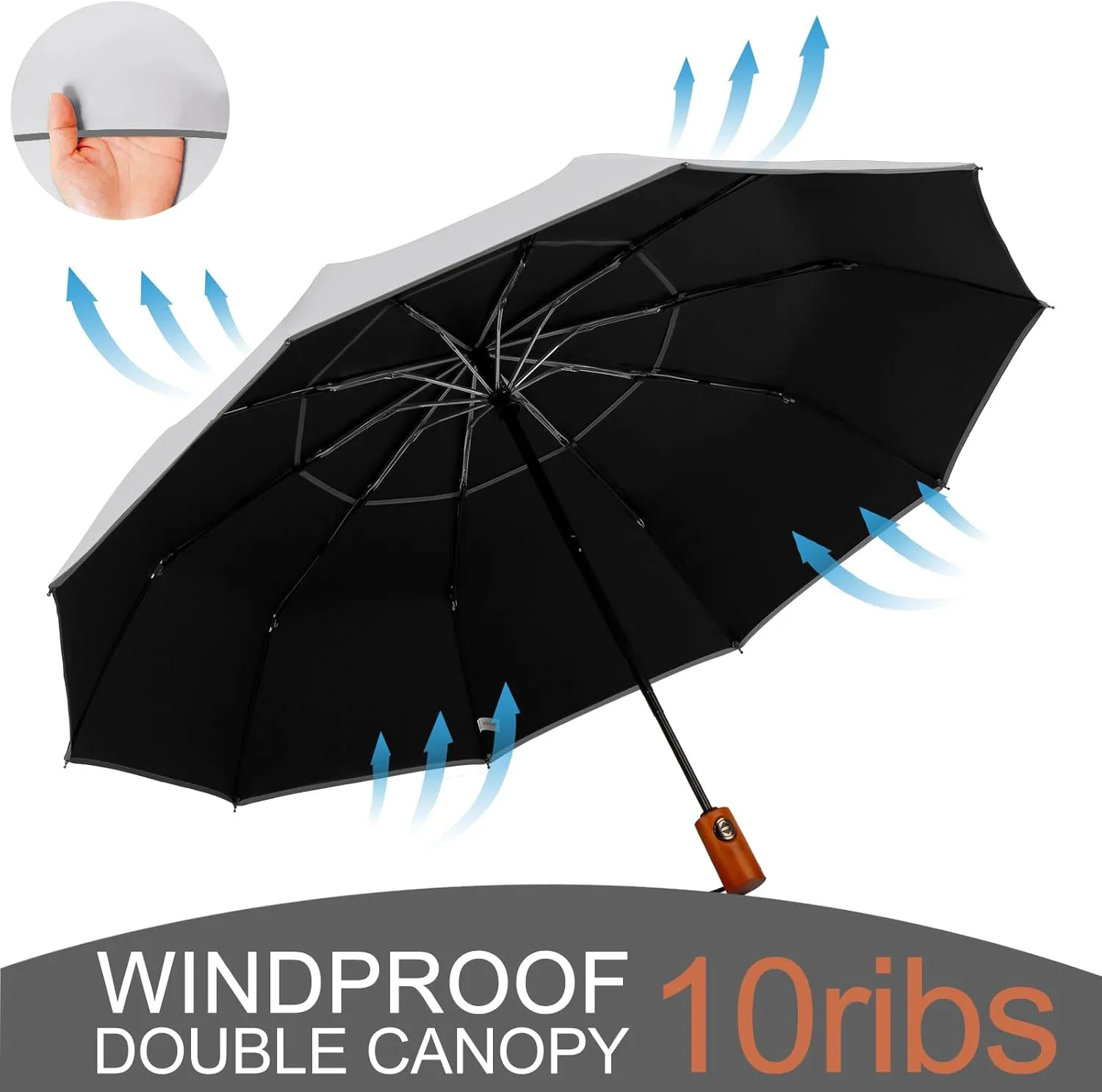 Satol Extra Large Golf Umbrella, 46/54/62 Inch Windproof 10 Ribs Vented Double Canopy Reflective Strips Automatic Open/Close Waterproof UV Protection Portable Compact Umbrella for Outdoor & Travel