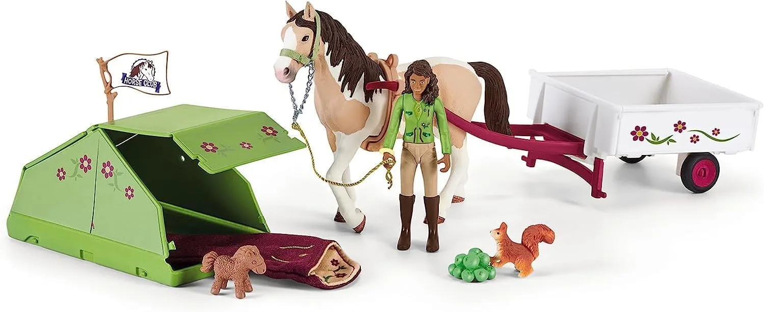 Schleich Horse Club — 23-Piece Sarah's Camping Adventure Horse Playset, Toy Horse and Trailer with Doll and Camping Tent, Horse Toys for Girls and Boys Ages 5 