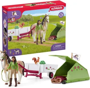 Schleich Horse Club — 23-Piece Sarah's Camping Adventure Horse Playset, Toy Horse and Trailer with Doll and Camping Tent, Horse Toys for Girls and Boys Ages 5 