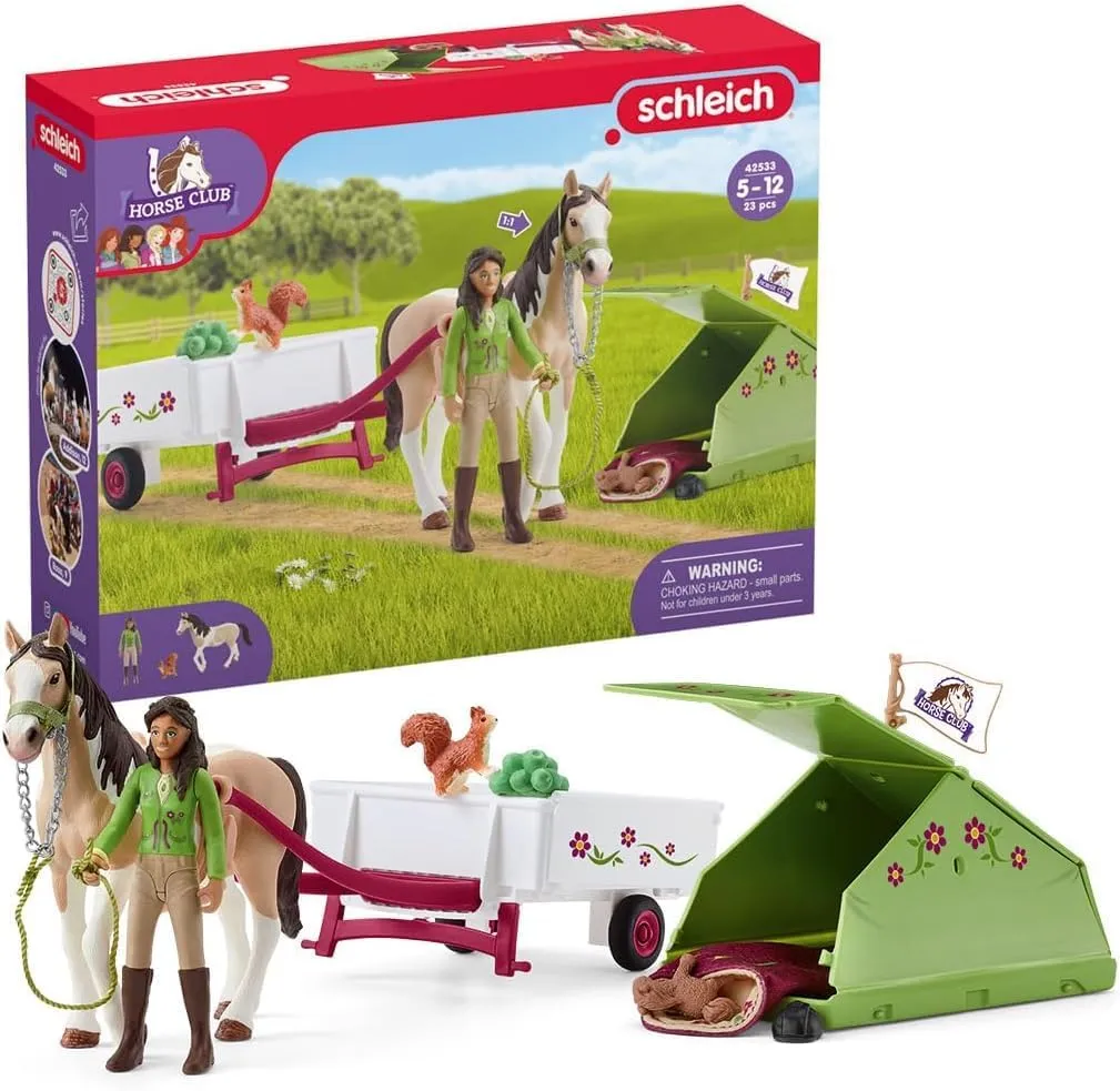 Schleich Horse Club — 23-Piece Sarah's Camping Adventure Horse Playset, Toy Horse and Trailer with Doll and Camping Tent, Horse Toys for Girls and Boys Ages 5 