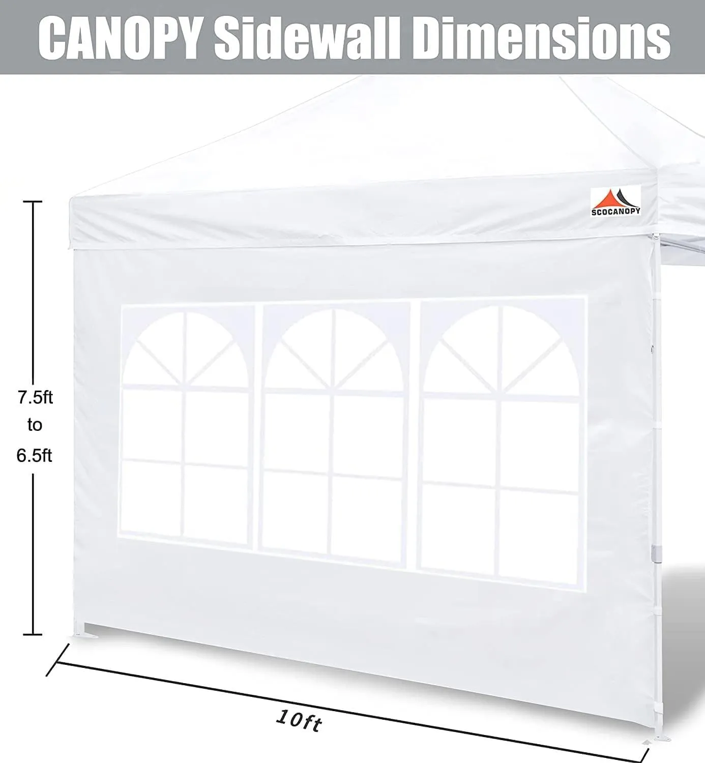 SCOCANOPY SideWall with Window for 10x10 Canopy Frame, 2 Pcs Sunwalls Only,White