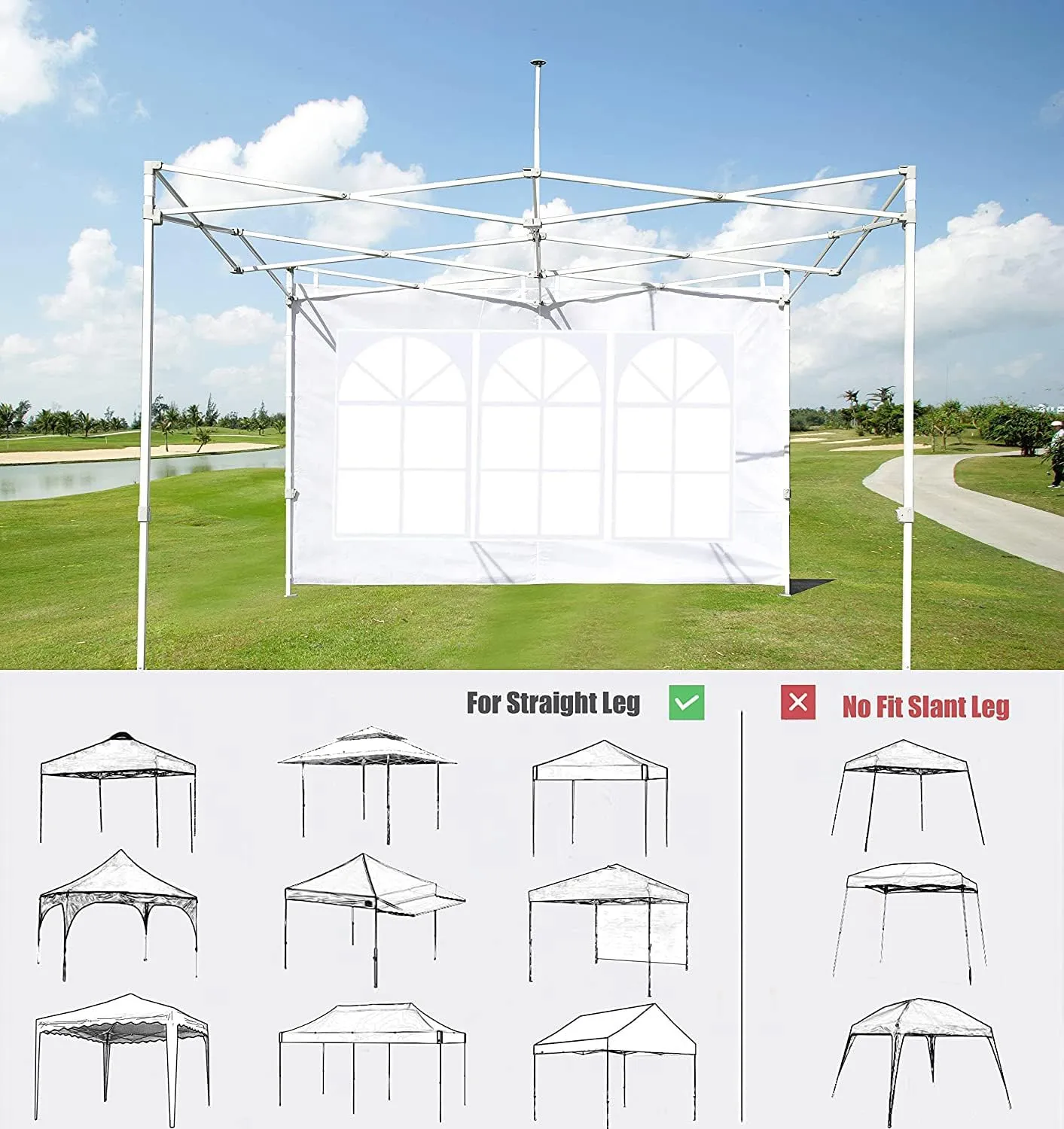 SCOCANOPY SideWall with Window for 10x10 Canopy Frame, 2 Pcs Sunwalls Only,White