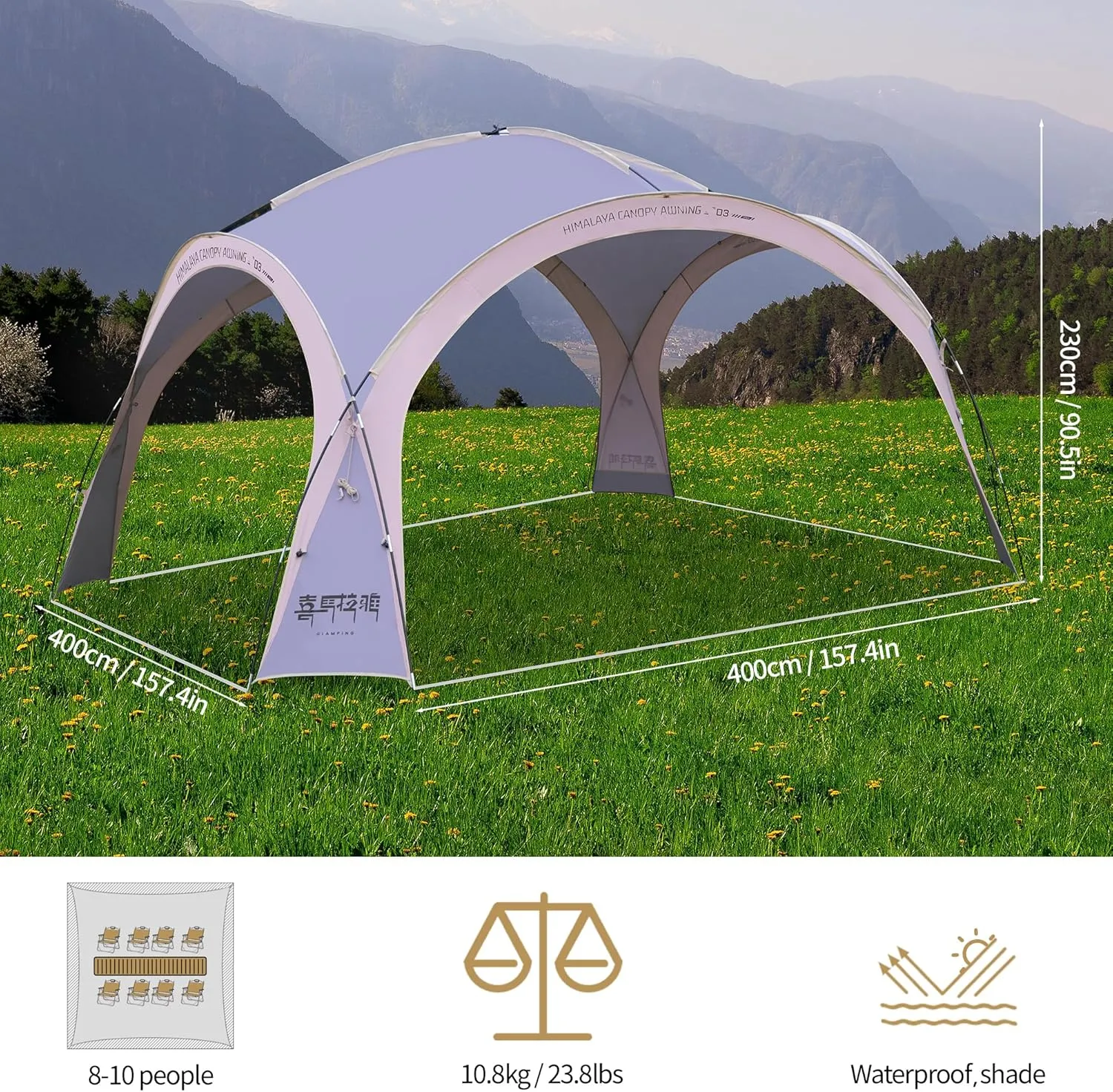 Screen House Tent Dome Tent 4-6 Person for Family Backpacking Waterproof Windproof Suitable for Outdoor Camping Quick with 3 Minute Setup (Taro Purple)