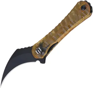 Scythe(XL) Folding Knife 154CM Steel Titanium Coating 2.92" Hawkbill Point Blade Pocket Knife with Amber PEI Handle and Reversible Wire Clip