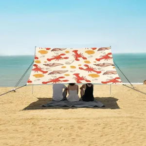 Sea Crayfish Conch Beach Canopy Tent Anti-UV & Wind Resistant, Cartoon Camping Sun Shelter Easy Setup Portable,Outdoor Shade Tents with Sandbags,Sand Shovels,Ground Pegs & Stability Poles