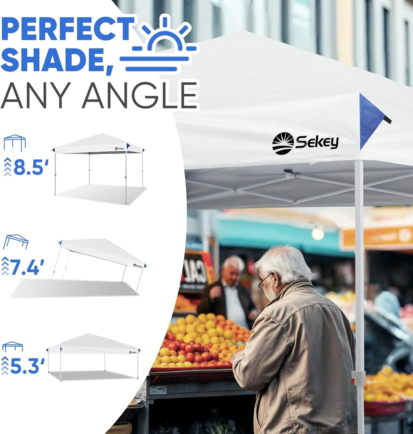 Sekey 10x10 Pop Up Canopy Tent with 1 Push Setup, Instant Outdoor Gazebo for Events, 420D Silver Coated Top, 4 Weight Bags
