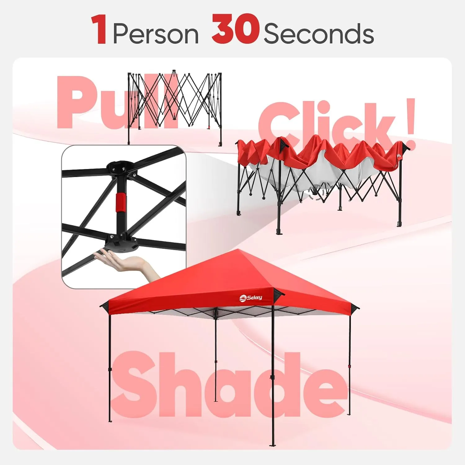 Sekey 10x10 Pop Up Canopy Tent with 1 Push Setup, Instant Outdoor Gazebo for Events, 420D Silver Coated Top, 4 Weight Bags