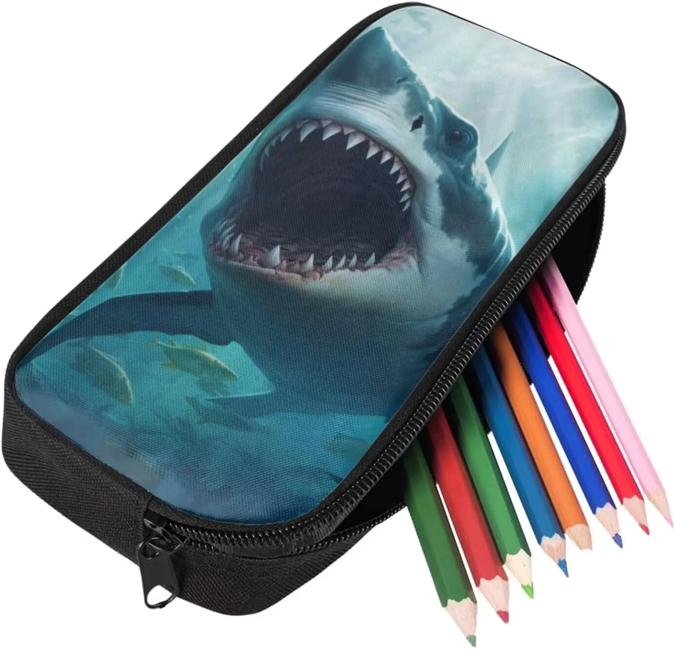 Shark Backpack for Boys Kids Backpack with Lunch Box and Big Pencil Case 3Pcs Set 15" Large Capacity Bookbag with Front Pocket for School Lightweight Kindergarten School Bag