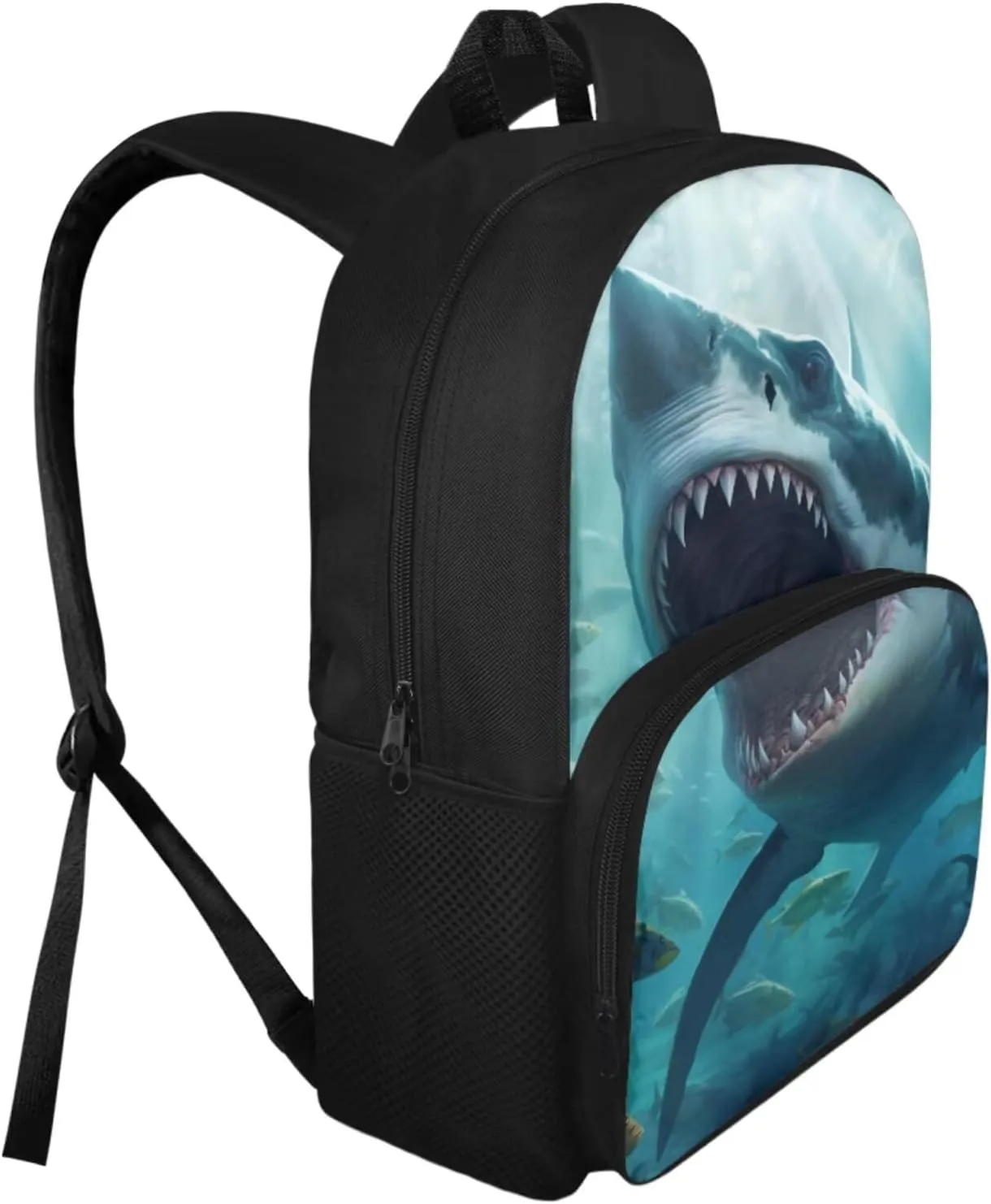 Shark Backpack for Boys Kids Backpack with Lunch Box and Big Pencil Case 3Pcs Set 15" Large Capacity Bookbag with Front Pocket for School Lightweight Kindergarten School Bag