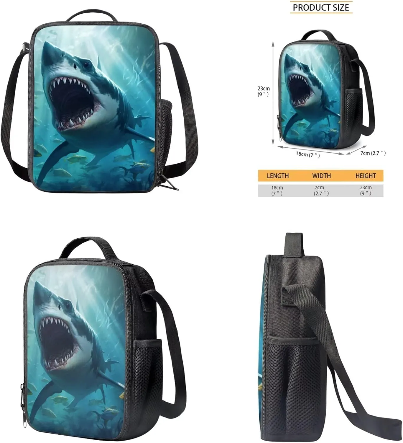 Shark Backpack for Boys Kids Backpack with Lunch Box and Big Pencil Case 3Pcs Set 15" Large Capacity Bookbag with Front Pocket for School Lightweight Kindergarten School Bag