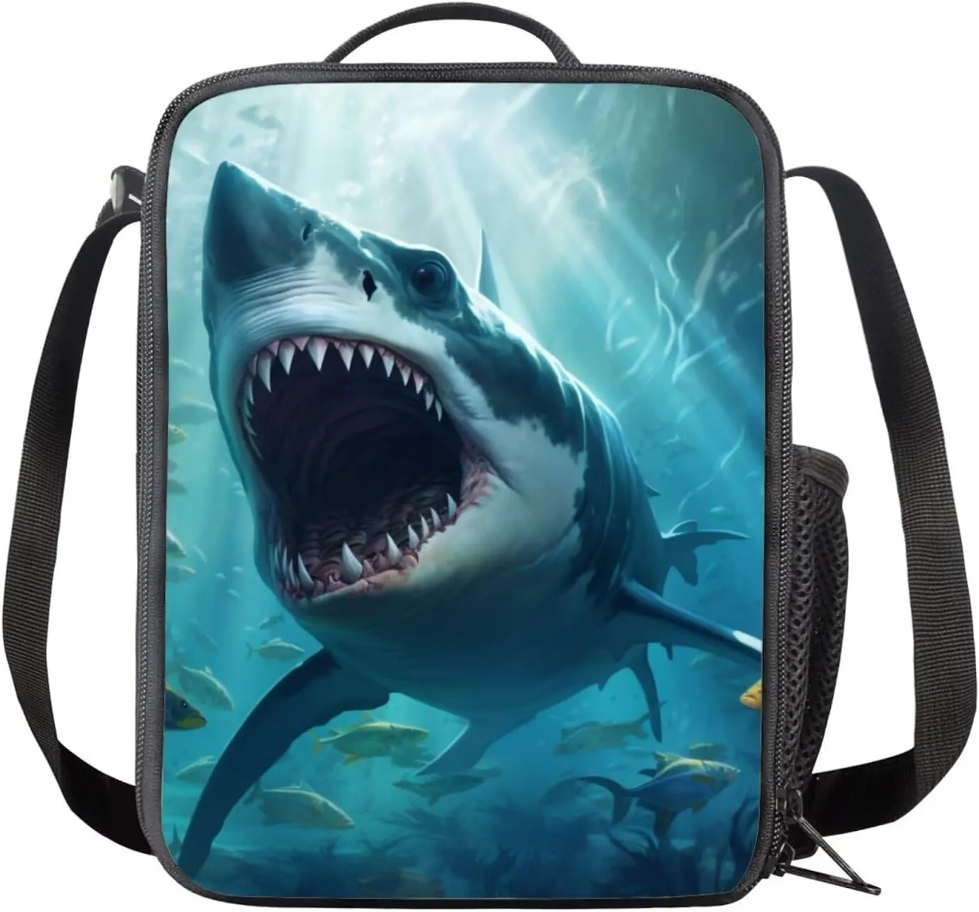 Shark Backpack for Boys Kids Backpack with Lunch Box and Big Pencil Case 3Pcs Set 15" Large Capacity Bookbag with Front Pocket for School Lightweight Kindergarten School Bag
