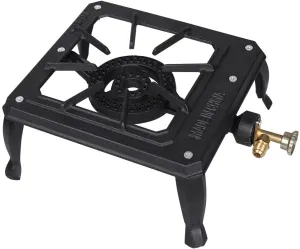 Single Portable Burner, Cast Iron Propane LPG Gas Stove, Outdoor Stove BBQ 15000 BTU Camping Cooker for Barbecue Grilling, Tailgating, Hiking