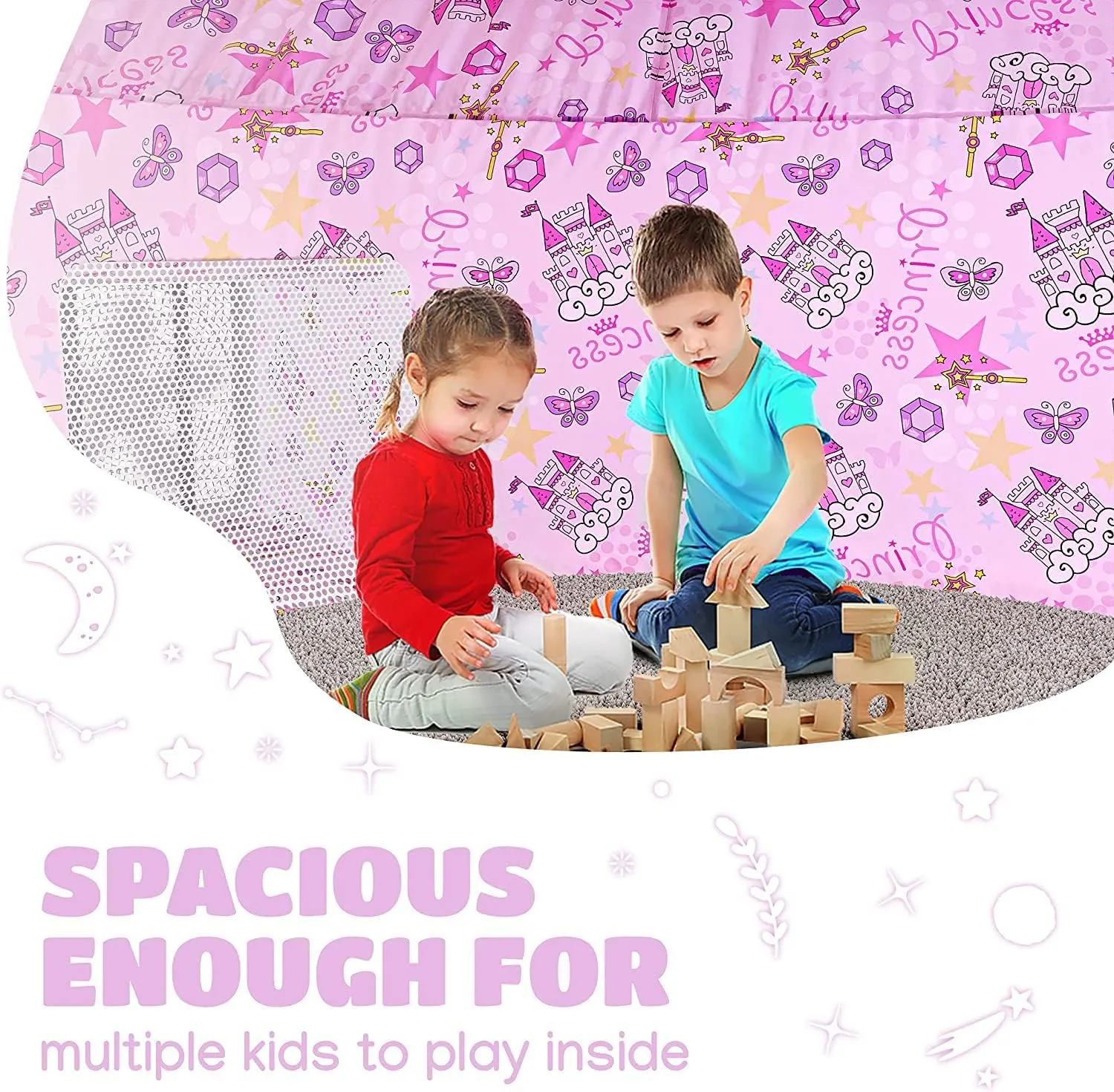 Skywin Inflatable Air Tent for Kids (77” x 50”), Perfect for Social or Solo Imaginative Play, Blow Up Tent, Sets Up and Stores Away in Seconds, Toddler Playhouse (Fan NOT Included) (Princess Pink)