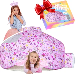 Skywin Inflatable Air Tent for Kids (77” x 50”), Perfect for Social or Solo Imaginative Play, Blow Up Tent, Sets Up and Stores Away in Seconds, Toddler Playhouse (Fan NOT Included) (Princess Pink)