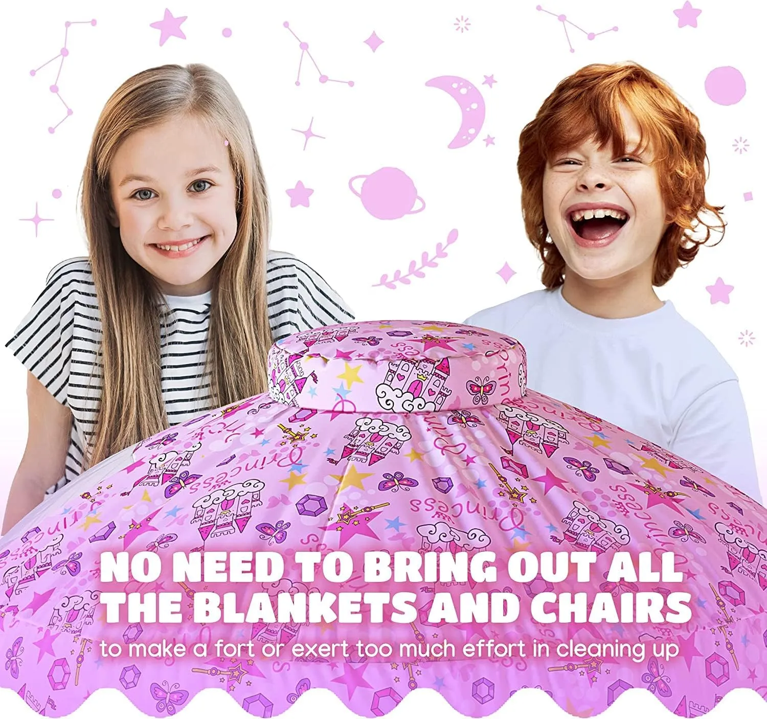 Skywin Inflatable Air Tent for Kids (77” x 50”), Perfect for Social or Solo Imaginative Play, Blow Up Tent, Sets Up and Stores Away in Seconds, Toddler Playhouse (Fan NOT Included) (Princess Pink)