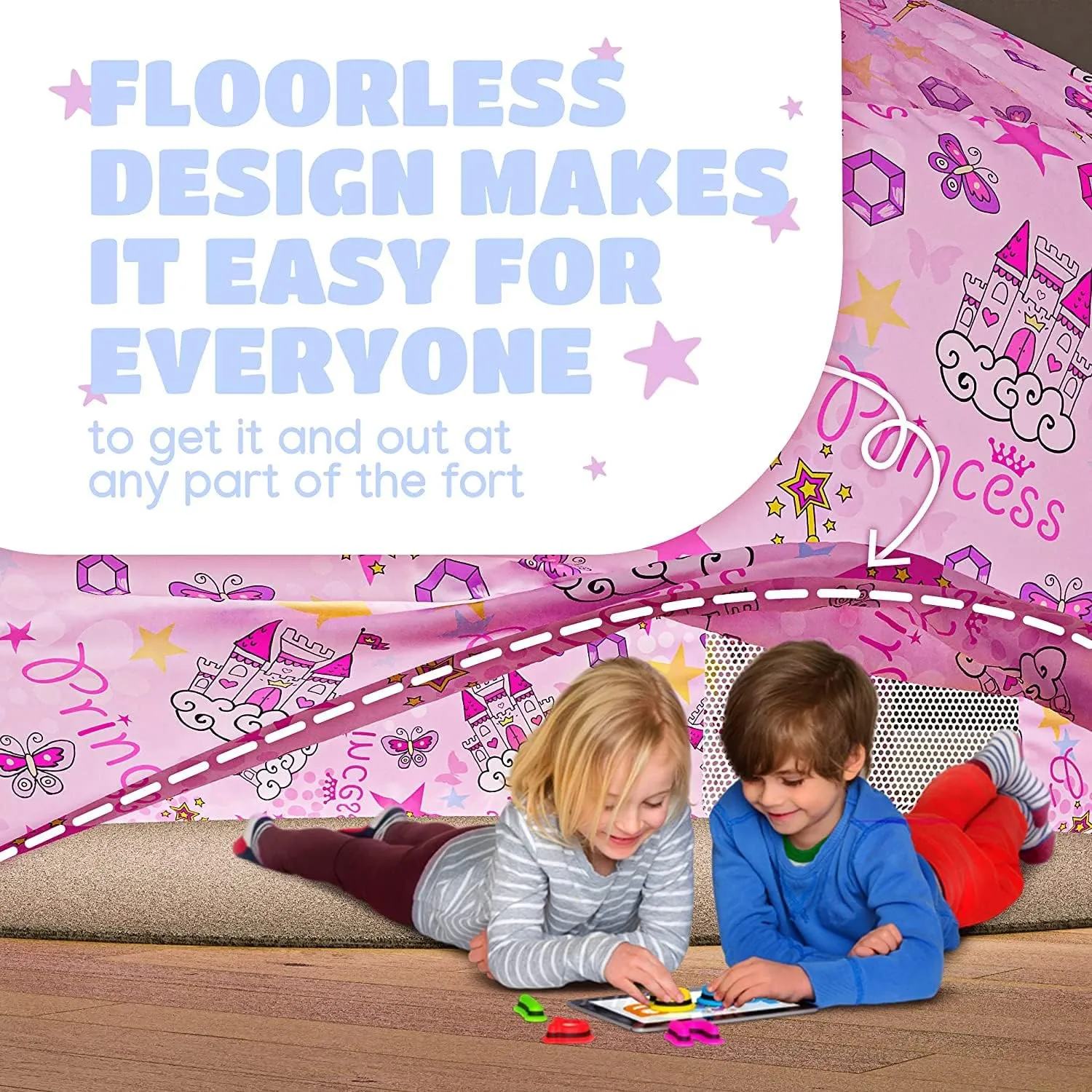 Skywin Inflatable Air Tent for Kids (77” x 50”), Perfect for Social or Solo Imaginative Play, Blow Up Tent, Sets Up and Stores Away in Seconds, Toddler Playhouse (Fan NOT Included) (Princess Pink)