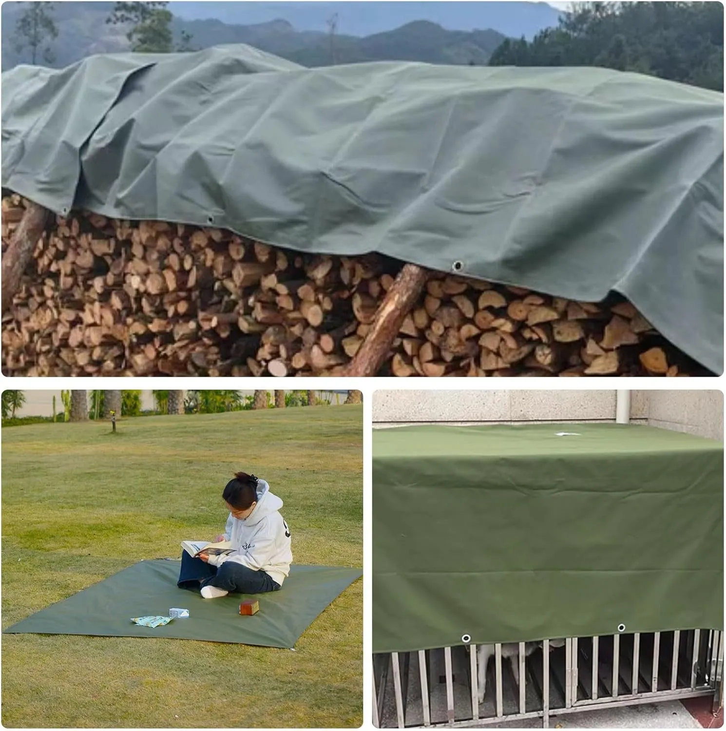 Small Multipurpose Cover, Heavy Duty 600g/m² Tarp with Eyelets, Green Canvas Cover for Outdoor Camping Ground Sheet(1x4m)
