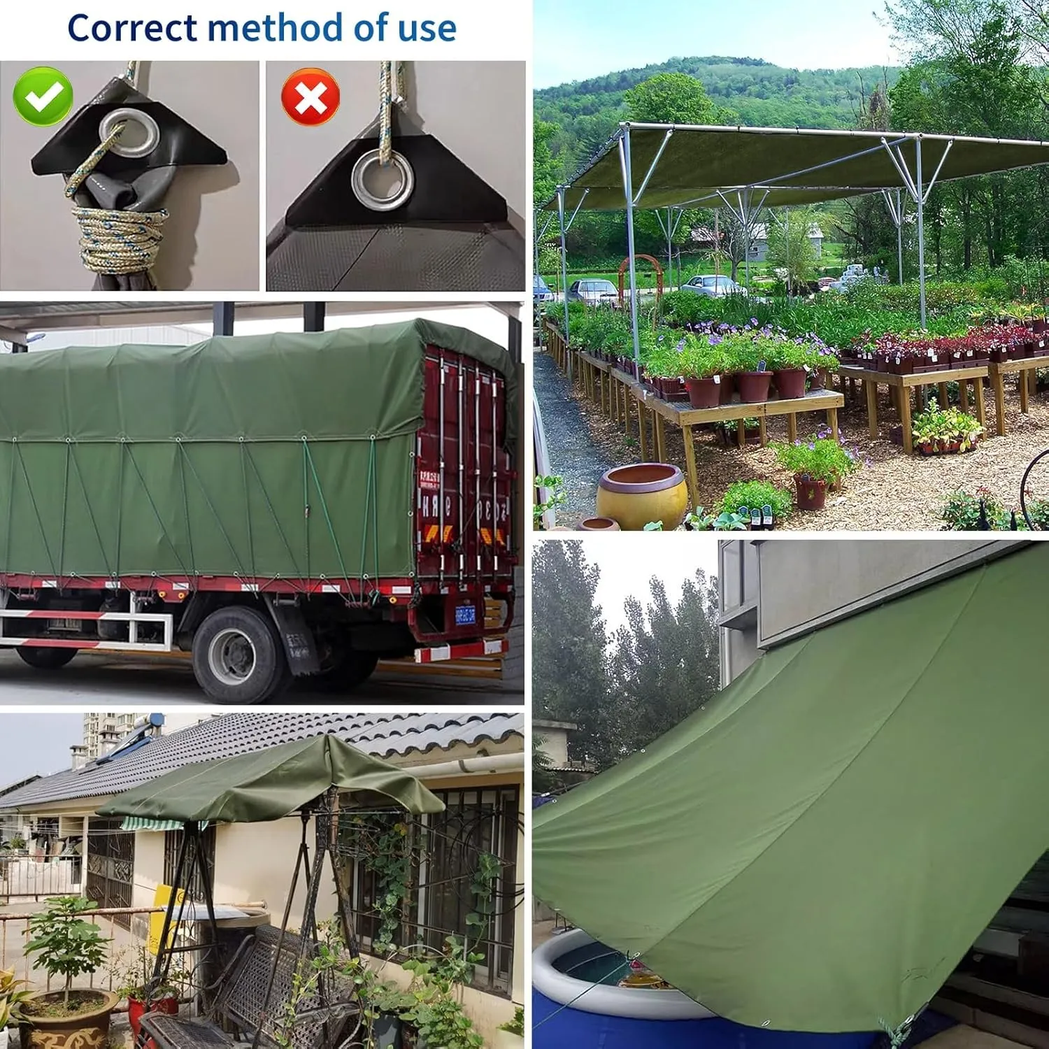 Small Multipurpose Cover, Heavy Duty 600g/m² Tarp with Eyelets, Green Canvas Cover for Outdoor Camping Ground Sheet(1x4m)