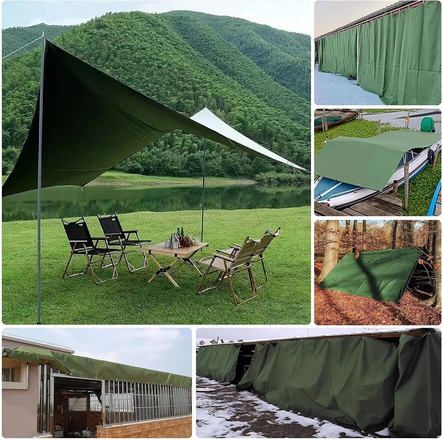 Small Multipurpose Cover, Heavy Duty 600g/m² Tarp with Eyelets, Green Canvas Cover for Outdoor Camping Ground Sheet(1x4m)