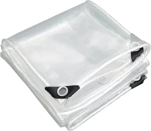 Small Multipurpose Cover, Heavy Duty Clear Tarps Sheet Cover Plastic Sheeting with Eyelets，PVC Transparent Sheet for Outdoor Use(2.4x3m)