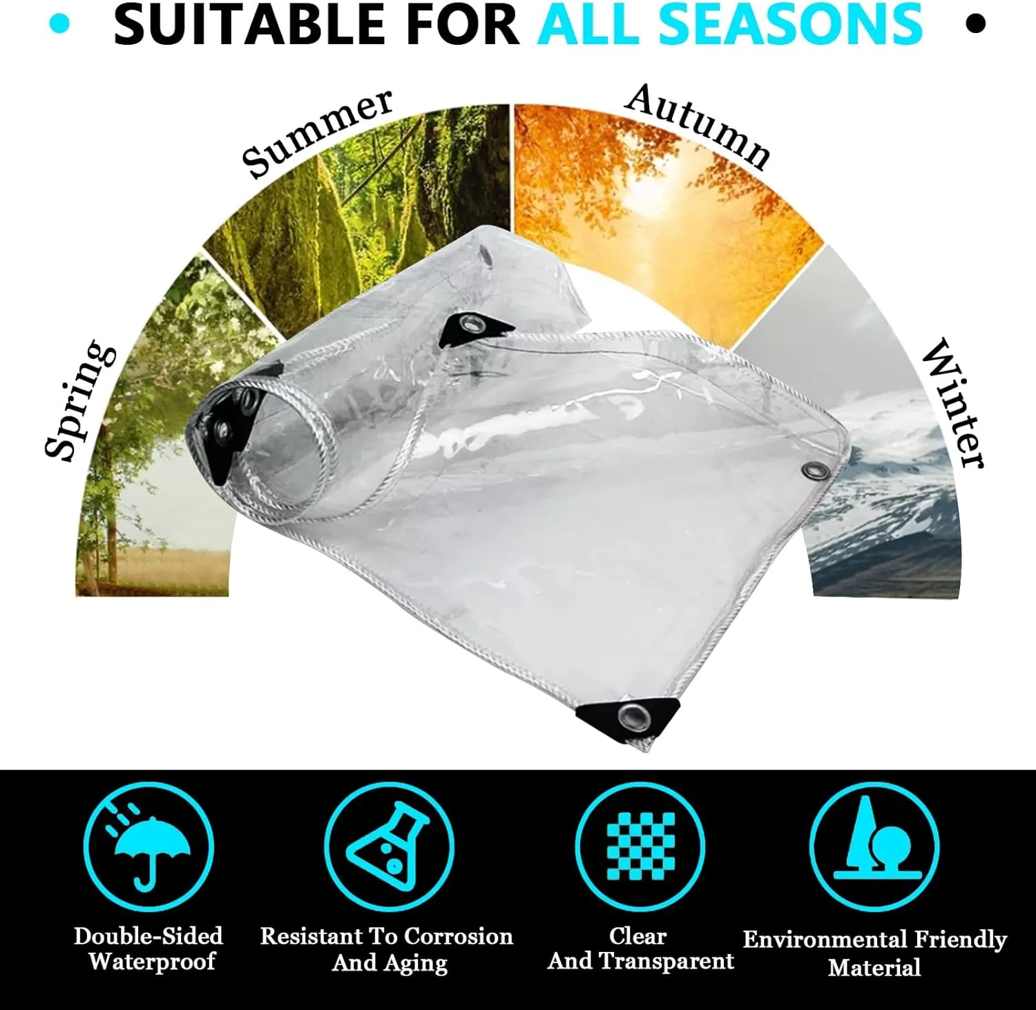 Small Multipurpose Cover, Heavy Duty Clear Tarps Sheet Cover Plastic Sheeting with Eyelets，PVC Transparent Sheet for Outdoor Use(2.4x3m)