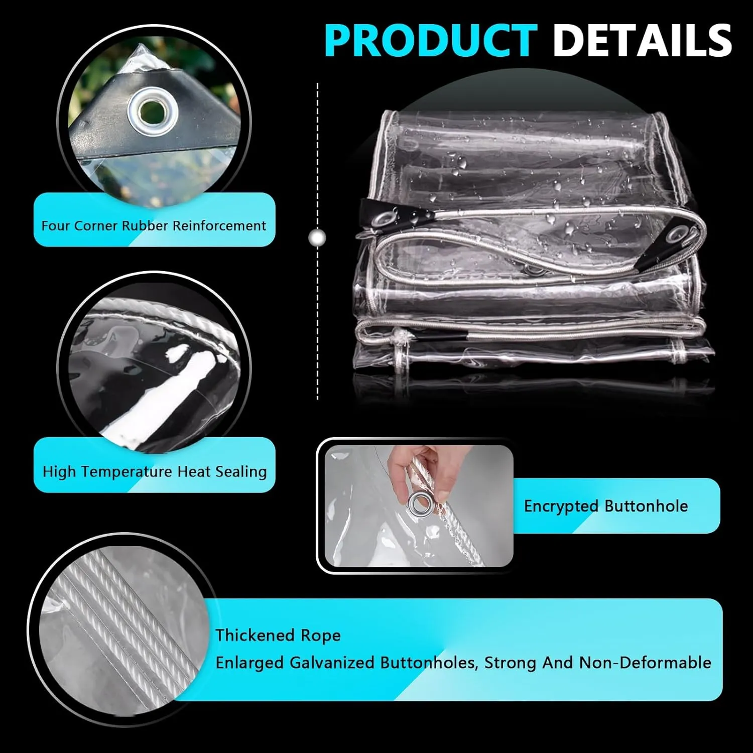 Small Multipurpose Cover, Heavy Duty Clear Tarps Sheet Cover Plastic Sheeting with Eyelets，PVC Transparent Sheet for Outdoor Use(2.4x3m)
