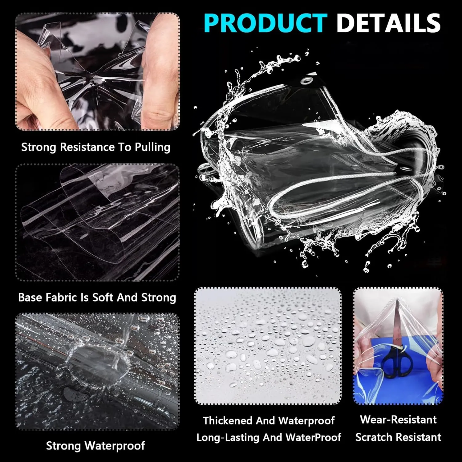 Small Multipurpose Cover, Heavy Duty Clear Tarps Sheet Cover Plastic Sheeting with Eyelets，PVC Transparent Sheet for Outdoor Use(2.4x3m)