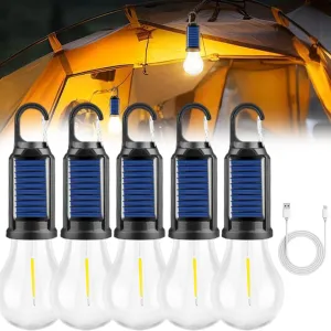 Solar Rechargeable Hooked Camping Light, Outdoor Waterproof Portable LED Camping Lamps for Tent, Solar Camping Light for Hiking, Party, Camping, Fishing (5Sets)