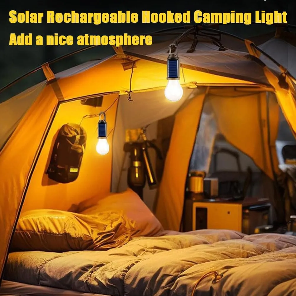 Solar Rechargeable Hooked Camping Light, Outdoor Waterproof Portable LED Camping Lamps for Tent, Solar Camping Light for Hiking, Party, Camping, Fishing (5Sets)
