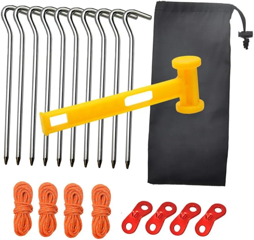 Sosoport Camping Tarp Guyline Adjusters 20pcs Tent Accessories Kit Reflective Ropes Wind Buckles Tighteners for Hiking