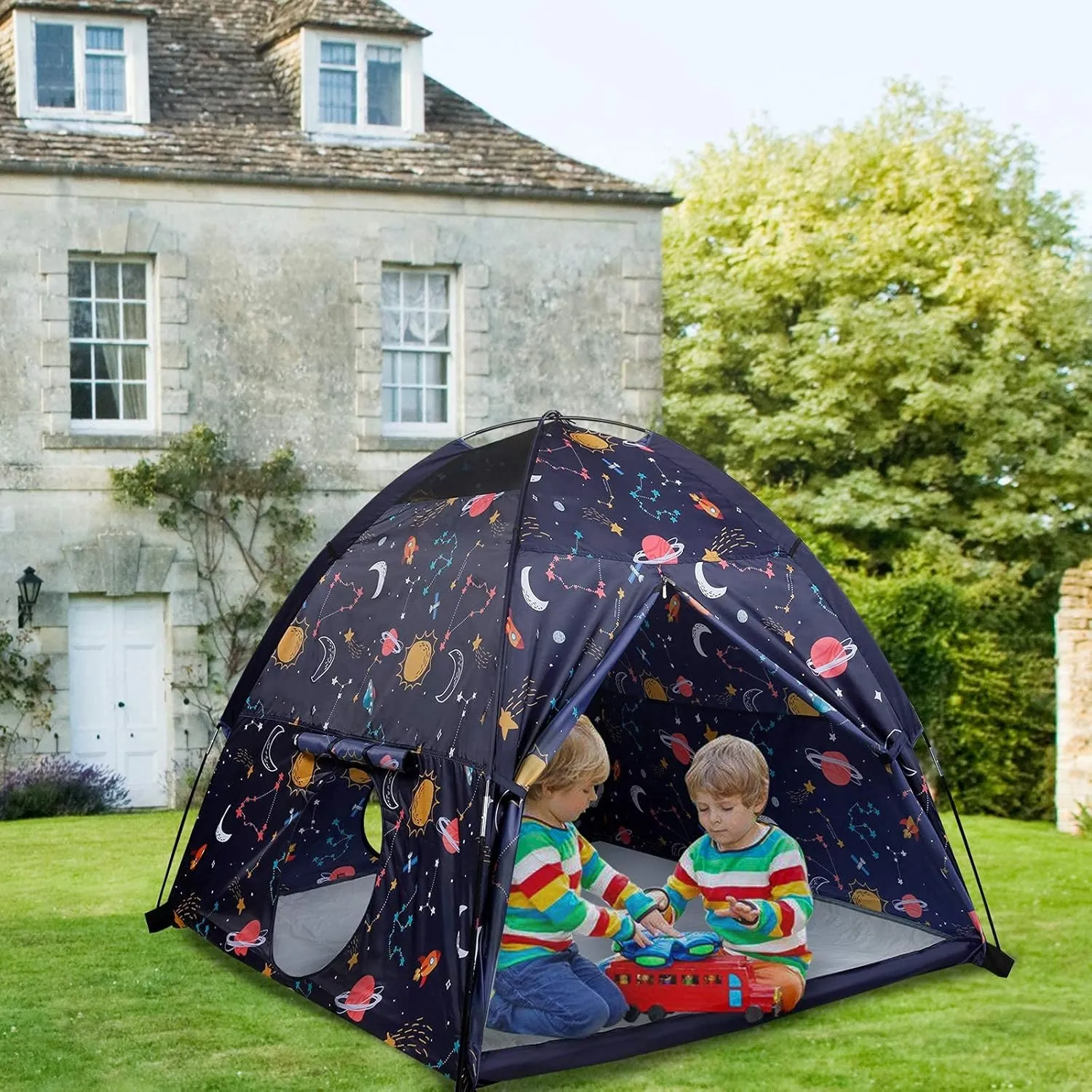 Space World Kids Play Tent-60”x60”x47” Kids Pop Up Tent Children Camping Playhouse Indoor Outdoor Play Tents for Boys Girls Large Space Kids Tents with Rainfly Perfect Kid’s Gift