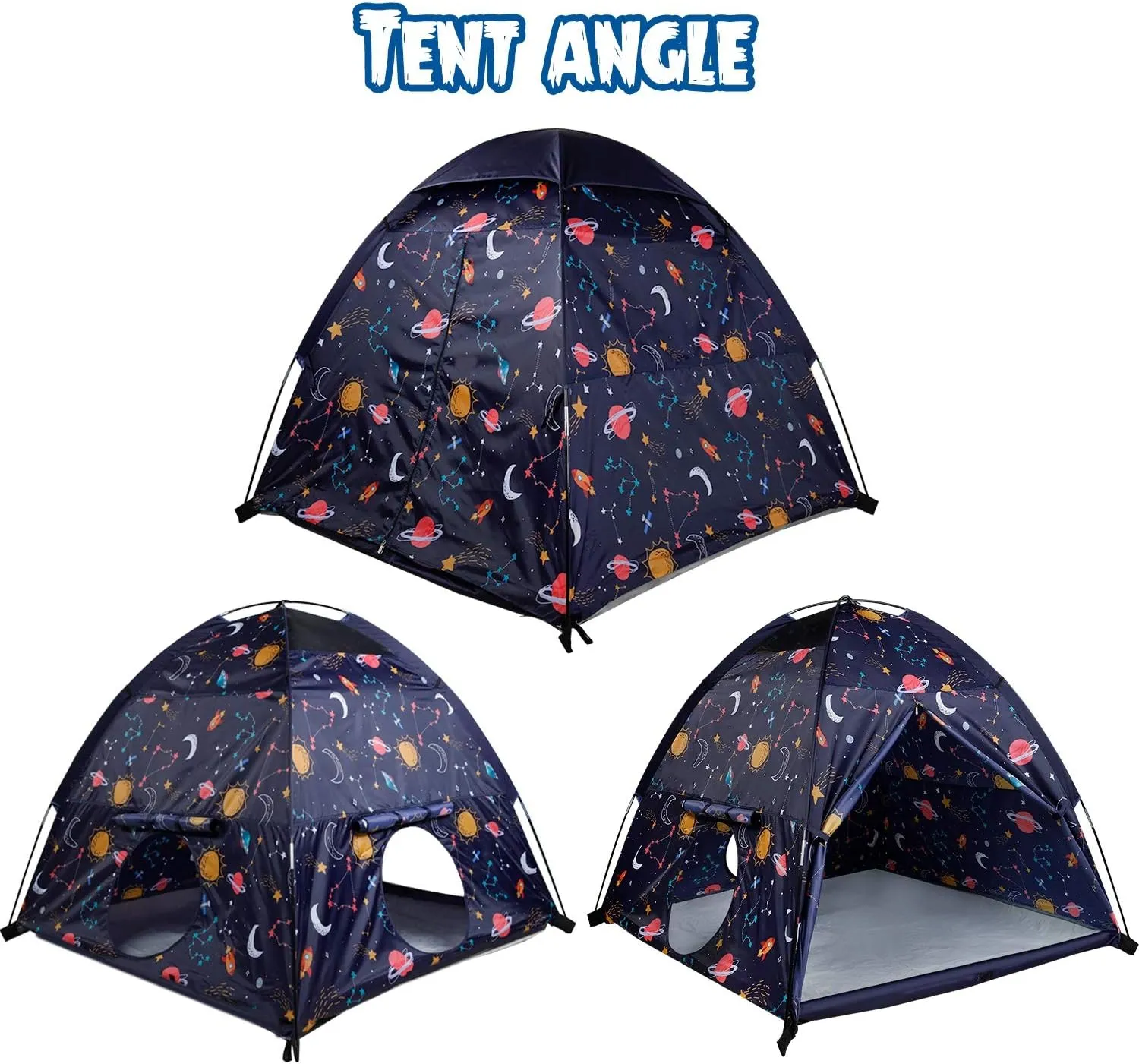 Space World Kids Play Tent-60”x60”x47” Kids Pop Up Tent Children Camping Playhouse Indoor Outdoor Play Tents for Boys Girls Large Space Kids Tents with Rainfly Perfect Kid’s Gift