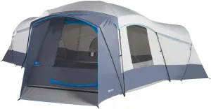 Spacious Family Sized 16-Person Weather Resistant Ozark Trail 23.5' x 18.5' Cabin Camping Tent, Gray and Blue