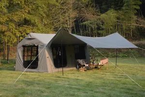 Spacious Inflatable Camping Tent with Canopy, Quick Setup, Waterproof and Windproof for Family Trips, Army Green