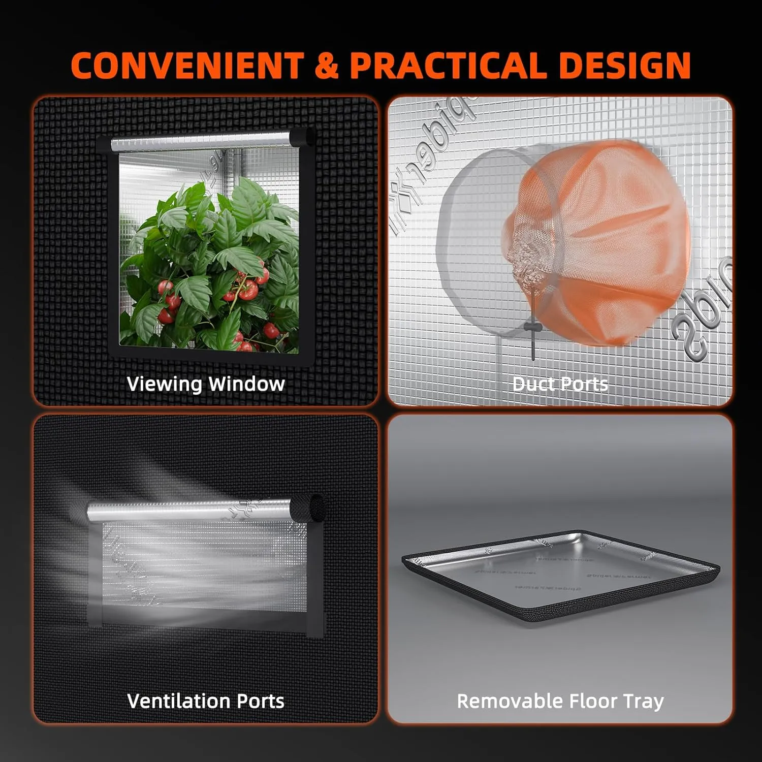 Spider Farmer 2.3x2.3x5.2 Grow Tent Pro-Grade, 28"x28"x63", with Observation Window Floor Tray, 1680D Thicken Mylar Canvas, 2x2 for Indoor Hydroponic Growing for SF1000, SE1500, G1500