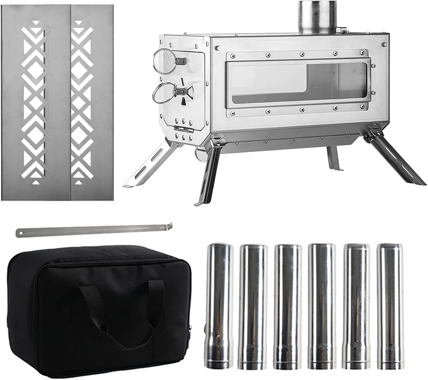 Stainless Steel Folding Tent Stove Portable Outdoor Wood Burning Stove with Chimney Pipe