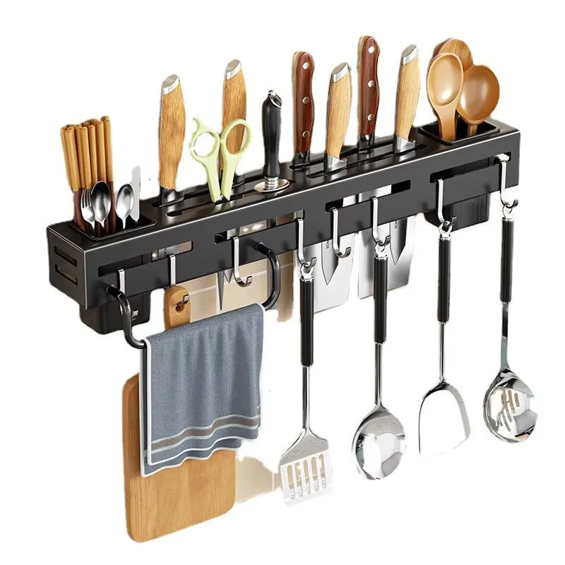Stainless Steel Wall-Mounted Knife Holder – Space-Saving Kitchen Storage Rack