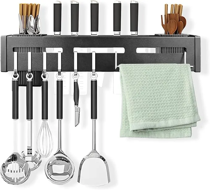 Stainless Steel Wall-Mounted Knife Holder – Space-Saving Kitchen Storage Rack
