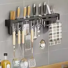 Stainless Steel Wall-Mounted Knife Holder – Space-Saving Kitchen Storage Rack